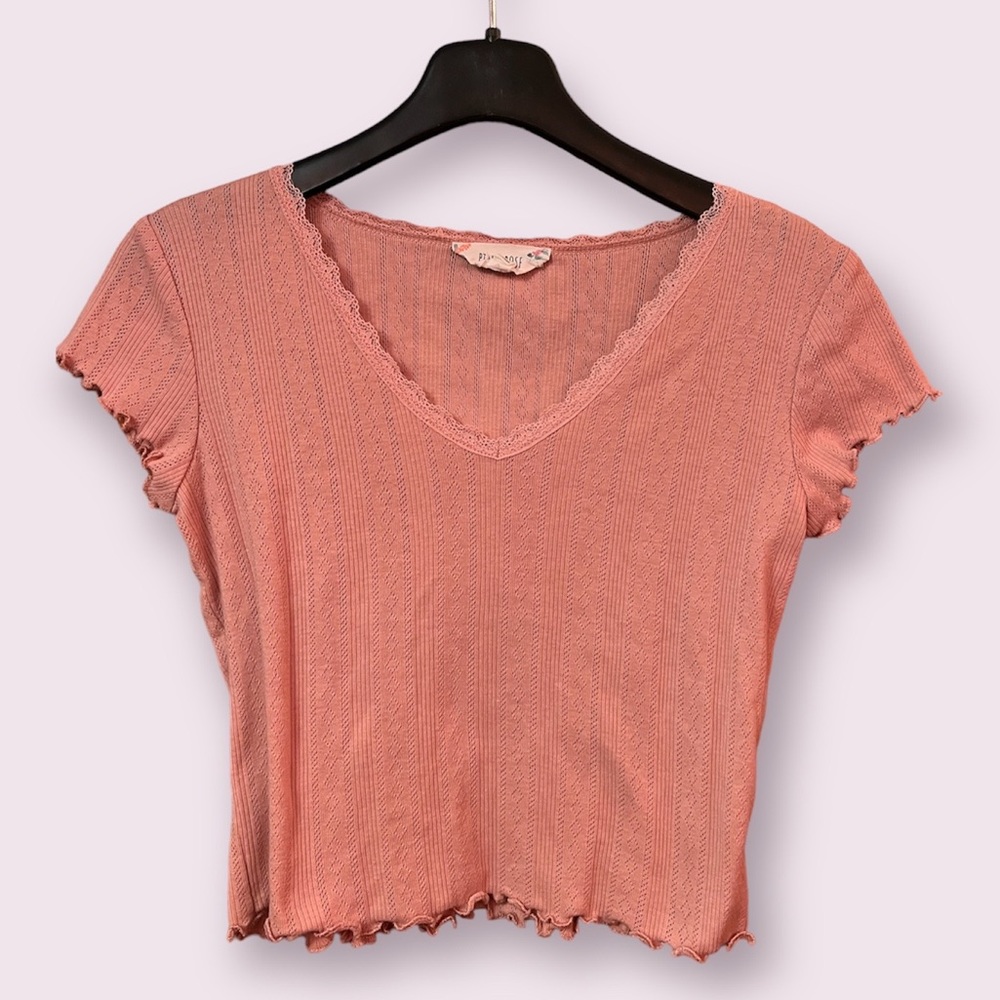 pink rose lace ruffle cropped top